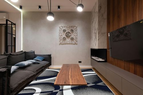 GLORY RUGS Area Rug 8x10 Navy Door Mat Modern Swirls Carpet Bedroom Living Room Contemporary Dining Accent Sevilla Collection 4816 in Dark Wood Living Room with Black Couch