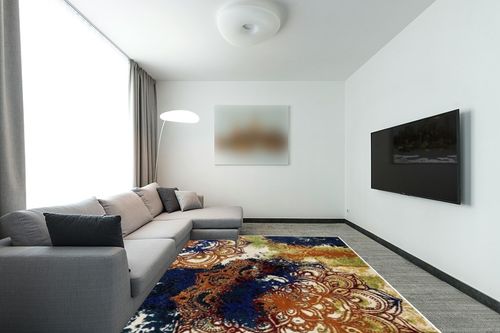 LUXE WEAVERS Modern Multicolor 1636 Mandala 8x10 Area Rug, Contemporary Bohemian Bedroom Carpet in Modern Living Room with Grey Couch