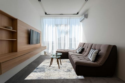 Area Rug Living Room Rugs - 6x9 Abstract Large Soft Indoor Washable Rug Neutral Modern Low Pile Carpet for Bedroom Dining Room Farmhouse Home Office - Beige Blue in Grey Living Room with Brown Couch