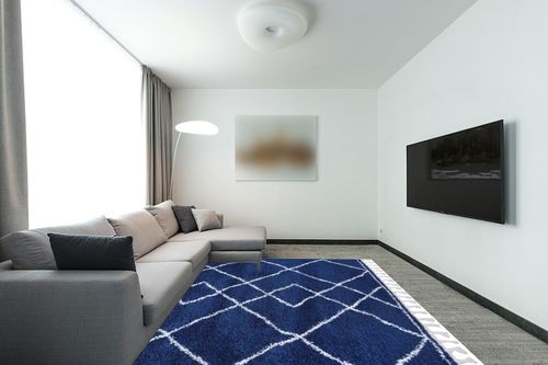 SUPERIOR Indoor Shag Area Rug with Tassels, Perfect for Bedroom, Kitchen, Laundry Room, Entryway, Office, Playroom, Fluffy Carpet Cover, Modern Boho Geometric Diamonds, 8' x 10', Cream-Blue in Modern Living Room with Grey Couch