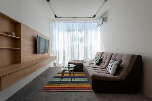 Mohawk Home Rainbow Stripe 5' x 8' Area Rug - Multicolor - Perfect for Living Room, Dining Room, Office in Grey Living Room with Brown Couch