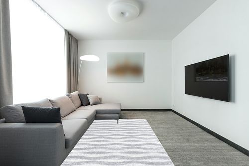 nuLOOM Tristan Contemporary Waves Area Rug, 5' x 8', Grey in Modern Living Room with Grey Couch
