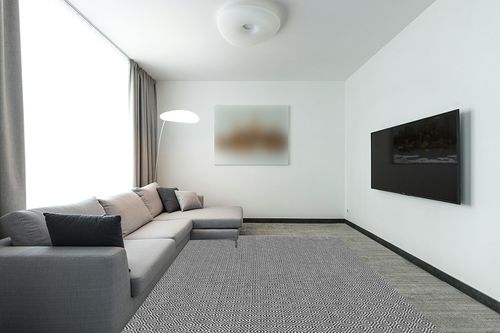 nuLOOM Lorretta Geometric Cotton Area Rug, 8x10, Black in Modern Living Room with Grey Couch