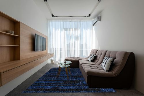Nourison Essentials Indoor/Outdoor Midnight Blue 8' x 10' Area Rug, Easy Cleaning, Non Shedding, Bed Room, Living Room, Dining Room, Backyard, Deck, Patio (8x10) in Grey Living Room with Brown Couch