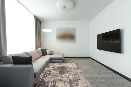 LUXE WEAVERS Euston Gray 5 x 7 Abstract Modern Area Rug in Modern Living Room with Grey Couch