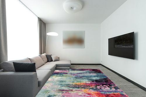 Unique Loom Chromatic Collection Modern Colorful & Vibrant Abstract Area Rug for Any Home Décor, 8 ft x 10 ft, Multi/Light Blue in Modern Living Room with Grey Couch