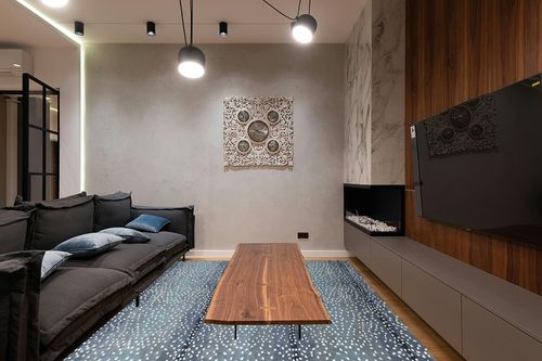 Wallard Antelope Cheetah Blue,Natural,Gray,Mink Animal Contemporary HandTuffted 100% Woolen Area Rugs and Carpets (Blue, 5 x 3 FT) in Dark Wood Living Room with Black Couch