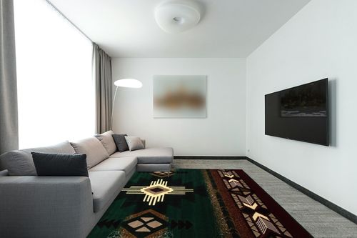 Champion Rugs Southwest Native American Navajo Aztec Tribal Indian Hunter Green Carpet Area Rug (8 Feet X 10 Feet) in Modern Living Room with Grey Couch