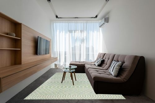 Nourison Positano Indoor/Outdoor Blue Green 8' x 10' Area Rug, Easy Cleaning, Non Shedding, Bed Room, Living Room, Dining Room, Backyard, Deck, Patio (8x10) in Grey Living Room with Brown Couch