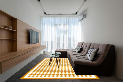 Washable 8x10 Checkered Area Rug for Living Room, Orange Checkerboard Modern Minimalist Large Foldable Rug, Ultra-Thin Low Pile Nonslip Indoor Carpet for Home Office Bedroom Playroom Classroom Dorm in Grey Living Room with Brown Couch