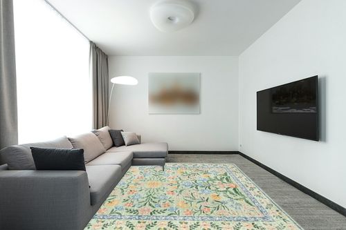 Wonnitar Boho Washable Rugs 8x10, Large Floral Rugs for Bedroom, 8 x 10 Soft Green Living Room Rugs, Non Slip Area Rug Ultra-Thin Floor Carpet for Kids Playroom Dorm Dining Room in Modern Living Room with Grey Couch