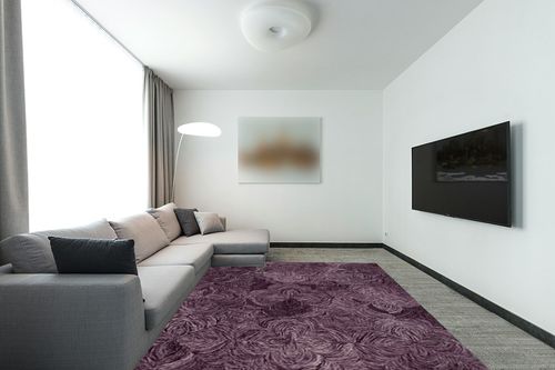 SAFAVIEH Ikat Collection Area Rug - 8' x 10', Purple, Handmade Wool, Ideal for The Living Room, Dining, Bedroom (IKT632V) in Modern Living Room with Grey Couch
