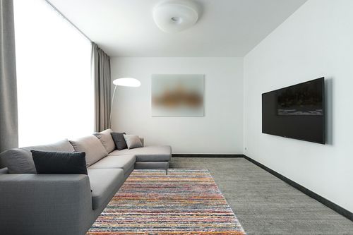 Unique Loom Gemstone Collection Area Rug - Topaz (5' 3" x 7' 9" Rectangle, Multi/ Blue) in Modern Living Room with Grey Couch