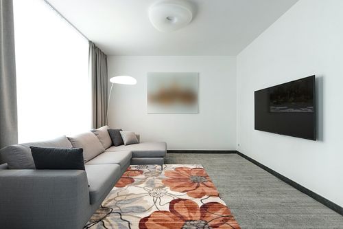RUG BRANCH Blossom Modern Floral Red Beige Indoor Soft Area Rug for Living Room, Bedroom, Dining Room, and Office - 5' x 8' (Exact Size: 5'3" X 7'7") in Modern Living Room with Grey Couch