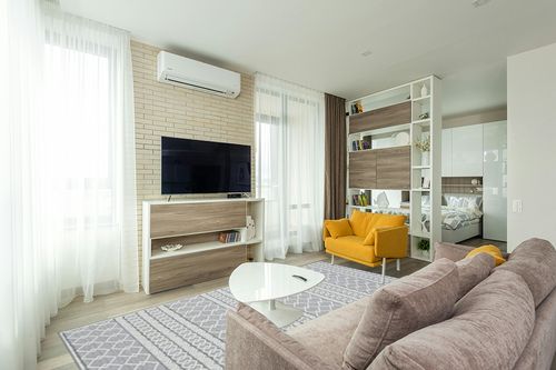 3D Jacquard Woven High-Low Textured Modern Geometric Rug in Light Modern Living Room with TV