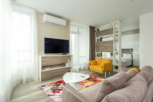 Rugshop Modern Bright Flowers Non-Slip (Non-Skid) Area Rug 5 X 7 (5' 3" X 7' 3") Multi in Light Modern Living Room with TV