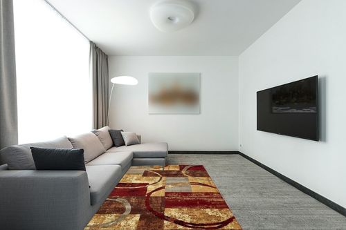Unique Loom Barista Collection Modern, Abstract, Vintage, Distressed, Urban, Geometric, Rustic, Warm Colors Area Rug (5' 0 x 8' 0 Rectangular, Multi/Beige) in Modern Living Room with Grey Couch