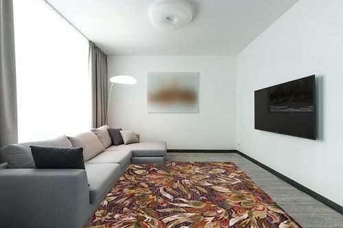 SAFAVIEH Blossom Collection Area Rug - 8' x 10', Purple & Sage, Handmade French Country Floral Wool, Ideal for High Traffic Areas in Living Room, Bedroom (BLM462V) in Modern Living Room with Grey Couch