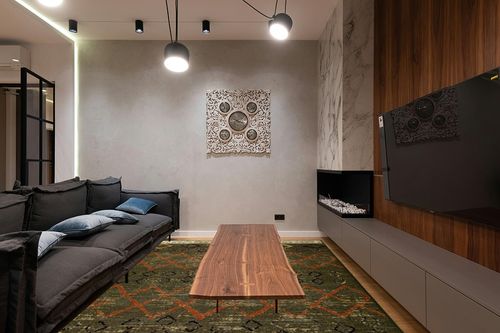 Antep Rugs Alfombras Non-Skid (Non-Slip) 8x10 Rubber Back Bohemian Distressed Moroccan Boho Low Pile Profile Indoor Area Rug (Green, 7'10" x 10') in Dark Wood Living Room with Black Couch