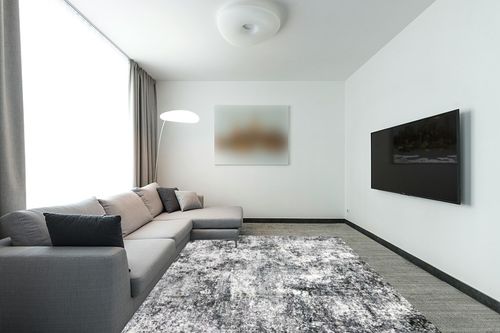 Area Rug Living Room Rugs - 8x10 Large Soft Indoor Neutral Modern Abstract Low Pile Washable Rug Carpet for Bedroom Dining Room Farmhouse Home Office - Grey in Modern Living Room with Grey Couch