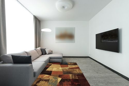 Home Dynamix Catalina_HD1237-999 Area Rug, 5 ft 3 in x 7 ft 2 in, Brown/Beige in Modern Living Room with Grey Couch