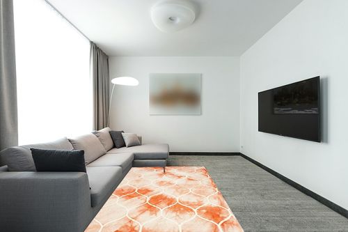 SAFAVIEH Dip Dye Collection 5' x 8' Orange / Ivory DDY685K Handmade Trellis Watercolor Premium Wool Area Rug in Modern Living Room with Grey Couch