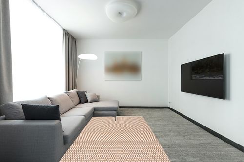 SAFAVIEH Montauk Collection Area Rug - 5' x 8', Orange & Ivory, Handmade Cotton, Ideal for High Traffic Areas in Living Room, Bedroom (MTK608D) in Modern Living Room with Grey Couch