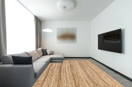 nuLOOM Rigo Hand Woven Farmhouse Jute Area Rug, 9' x 12', Natural in Modern Living Room with Grey Couch