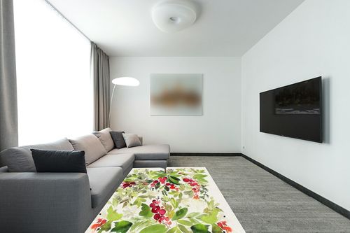 Christmas Area Rug 5 x 8, Washable Bedroom Rug Non-Slip Kitchen Rugs Non Shedding Floor Cover Mat Runner Rug for Living Room Dining Room Outdoor Carpet Pine Needles Seasonal Winter Leaves Plant in Modern Living Room with Grey Couch