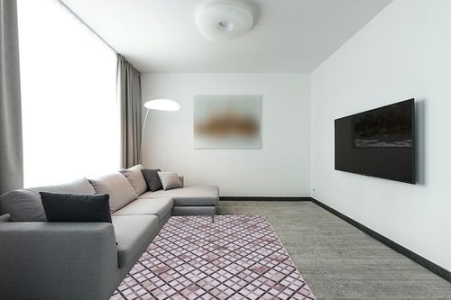 Safavieh Faux Hide Collection Area Rug - 5' x 8', Beige & Brown, Rustic Modern Glam Design, Non-Shedding & Easy Care, Machine Washable Ideal for High Traffic Areas in Living Room, Bedroom (FAH545A) in Modern Living Room with Grey Couch