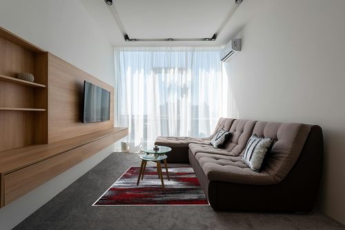 Modern Rugs for Living Room Abstract Soft Plush Red Grey Black Area Rug (5’ 3” X 7’ 5”) in Grey Living Room with Brown Couch