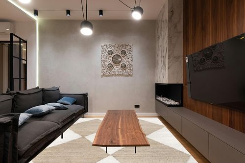 nuLOOM Pandora Diamond Jute Area Rug, 8x10, Ivory in Dark Wood Living Room with Black Couch