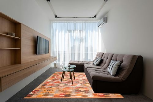 SAFAVIEH Canyon Collection Area Rug - 8' x 10', Brown & Multi, Handmade Boho Southwestern Tribal Wool, Ideal for High Traffic Areas in Living Room, Bedroom (CNY115B) in Grey Living Room with Brown Couch