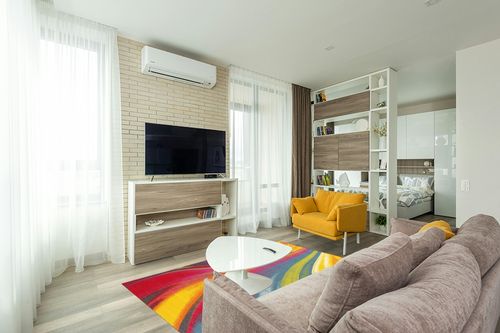 Rugshop Modern Contemporary Waves Non-Slip (Non-Skid) Area Rug 5 X 7 (5' 3" X 7' 3") Multi in Light Modern Living Room with TV