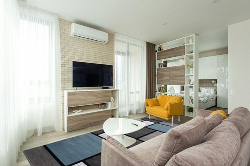 ‎Blue Stain-resistant ‎Kitchen, Bedroom, Living Room ‎Area Rug in Light Modern Living Room with TV