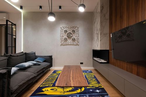 Wet Grass Rug, Keep Off White Rug, Virgil Abloh Rugs, Bed Rug, Carpet for Living Room, Area Rug, Rugs for Bedroom, Home Decor, GZM1211.7 (71”x110”)=180x280cm in Dark Wood Living Room with Black Couch