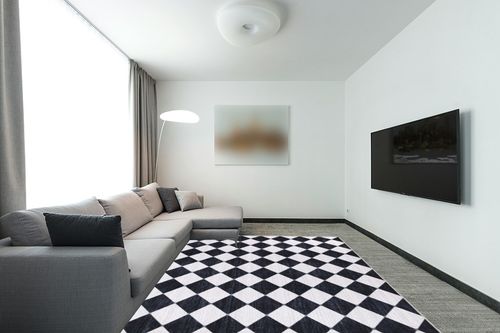 Abani Rectangular Area Rugs 8' x 10' Cream Black Checkered Diamond Machine Washable, Stain Resistant and Non-Shedding Polypropylene Large Rugs Modern Design in Modern Living Room with Grey Couch