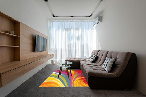 Rugshop Modern Contemporary Waves Non-Slip (Non-Skid) Area Rug 5 X 7 (5' 3" X 7' 3") Multi in Grey Living Room with Brown Couch