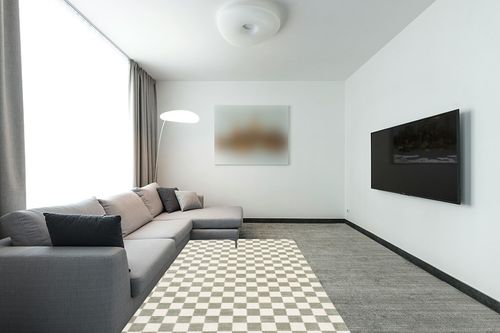 Revival Rugs Gambit 5'3"x8' Machine Washable Area Rug for Living Room Bedroom - 100% Recycled Oeko-TEX Certified, Medium Pile, Green, Beige in Modern Living Room with Grey Couch