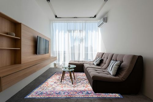 IMINROME Area Rug 8x10 Vintage Bohemian Rug Indoor Medallion Floor Carpet Rug Velvet Mat Stain Resistant Foldable Accent Rug Lightweight Kitchen Living Room Bedroom Dining Room, Multi in Grey Living Room with Brown Couch