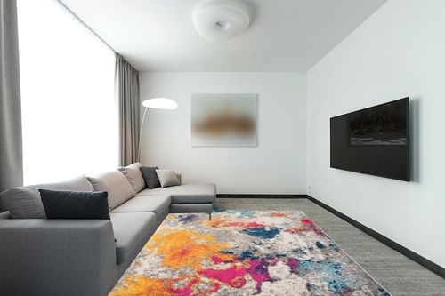 Rugshop Sky Collection Modern Abstract Area Rug 7'10" x 10' Multi in Modern Living Room with Grey Couch