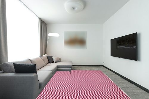 SAFAVIEH Montauk Collection Area Rug - 8' x 10', Red & Ivory, Handmade Chevron Cotton, Ideal for High Traffic Areas in Living Room, Bedroom (MTK812K) in Modern Living Room with Grey Couch