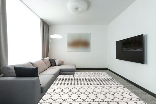 nuLOOM Zola Geometric Moroccan Area Rug, 9x12, Grey in Modern Living Room with Grey Couch