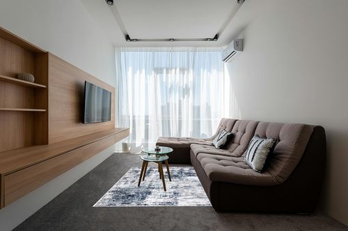 Rugshop Distressed Abstract Area Rug 5' x 7' Blue in Grey Living Room with Brown Couch