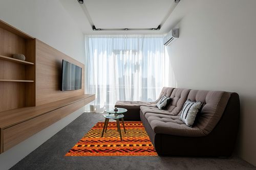 INDIA LIVING Indian Handmade Kilim Rug Moroccan Area Rug Washable Bedroom Rug Indoor Small Persian Living Room Office Carpet Decorative Rug, 5"x8", Orange in Grey Living Room with Brown Couch