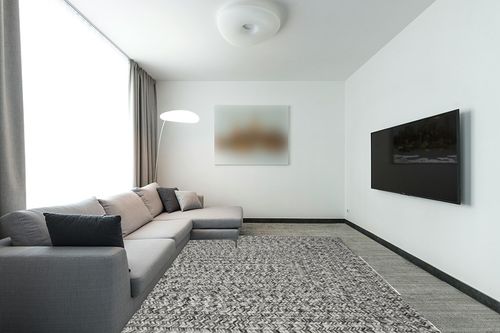 BELLEZE Area Rug Modern Solid Colored Indoor Outdoor Rug, Accent Rug for Patio, Living Room or Kitchen, Luxury Bohemian Style Home Decor, 8' x 10' - Light Gray in Modern Living Room with Grey Couch