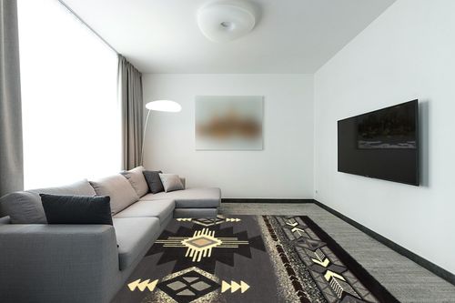 Champion Rugs Southwest Navajo Aztec Native American Tribal Gray Area Rug Carpet (8 Feet X 10 Feet) in Modern Living Room with Grey Couch