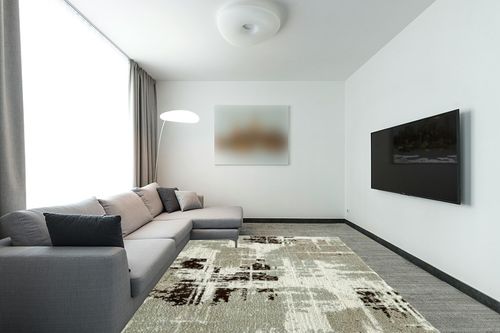 Zacoo 8x10 Area Rugs for Living Room Bedroom Decor Sage Green Low Pile Modern Rug Abstract Soft Non Slip Floor Mats No Shedding Indoor Nursery Throw Carpet for Apartment Dining Room Rug, Sage Green in Modern Living Room with Grey Couch