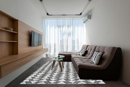Eyely BMS126E-8 Santa Monica Andratx Modern Tribal Geometric Indoor/Outdoor Area Rug Bohemian;Rustic, Bedroom, Kitchen, Backyard, Patio, Easy-Cleaning, Non-Shedding, 8 X 10, Black/Ivory in Grey Living Room with Brown Couch