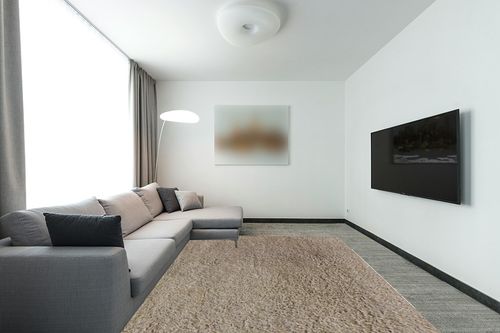 Superior Indoor Large Shag Area Rug, Modern Fuzzy Soft Cozy Shaggy Rug for Living/Dining Room, Bedroom, Office, Entryway, Kitchen, Dorm, Playroom, Kids, Nursery, Textured Rugs, 8' x 10', Beige in Modern Living Room with Grey Couch